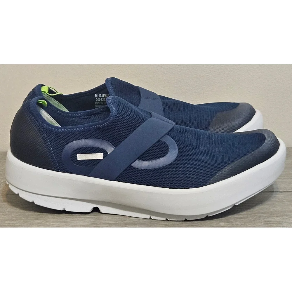 OOFOS Mens Low Mesh Comfort Recovery‎ Slip On Shoes White Navy Mens 11.5 NWT